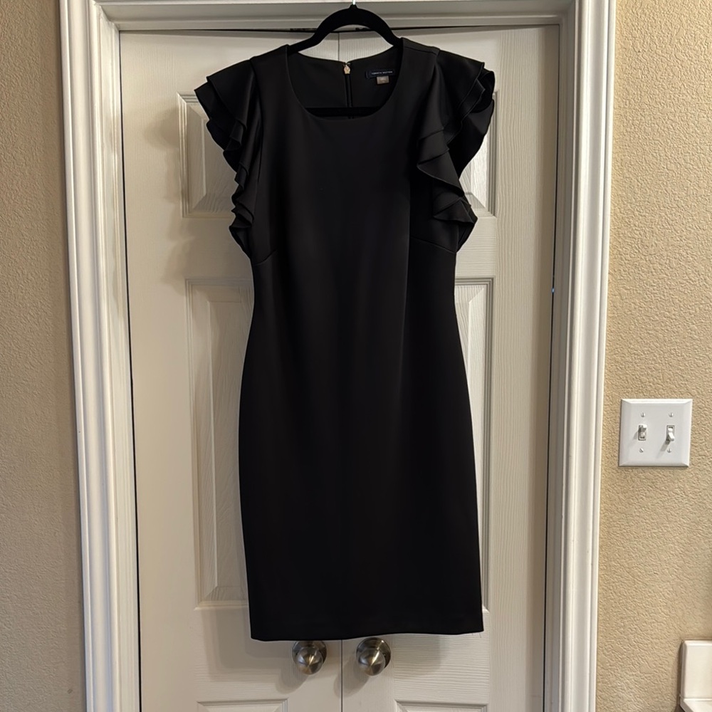 Tommy Hilfiger Black Cocktail Sheath Dress with Flutter Sleeves